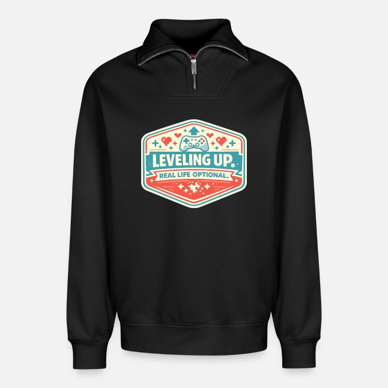 Level Up - Relaxed Unisex Organic Half Zip Sweatshirt – von SPREAD - Schwarz