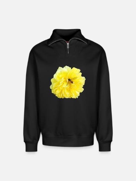 Yellow_Rose_-_Bee_Nature_Photography - Relaxed Unisex Organic Half Zip Sweatshirt – by SPREAD - black