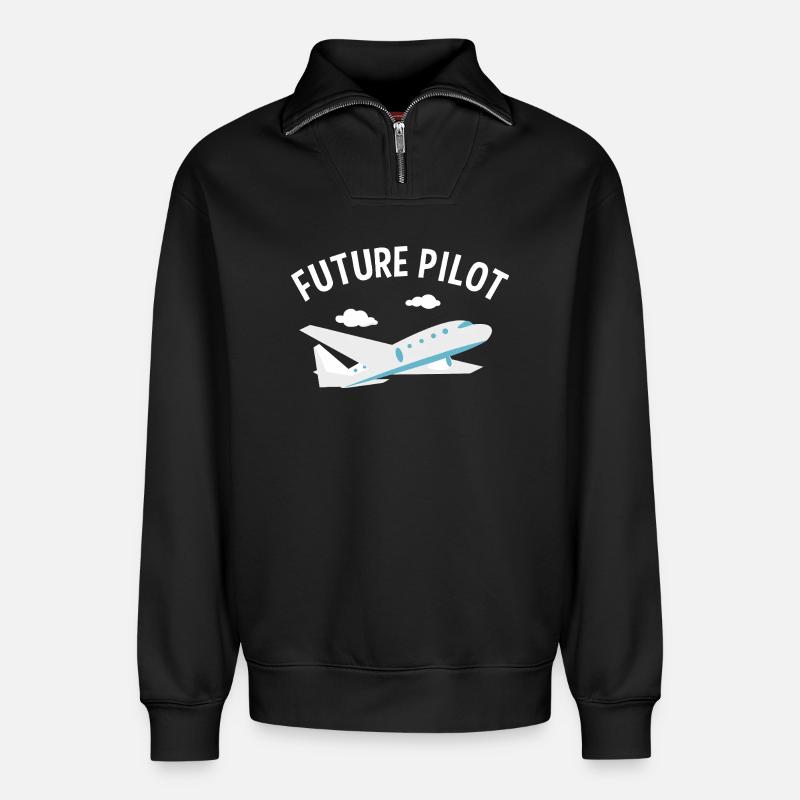 Zukünftiger Pilot Tee - Relaxed Unisex Organic Half Zip Sweatshirt – von SPREAD - Schwarz