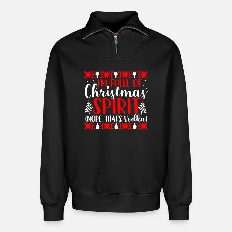 Voll mit Weihnachtsgeist-Vodka-Tee - Relaxed Unisex Organic Half Zip Sweatshirt – von SPREAD - Schwarz