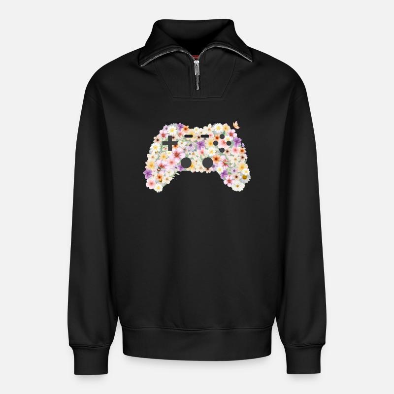 Floral Gamepad: Blütenkunst Controller - Relaxed Unisex Organic Half Zip Sweatshirt – von SPREAD - Schwarz