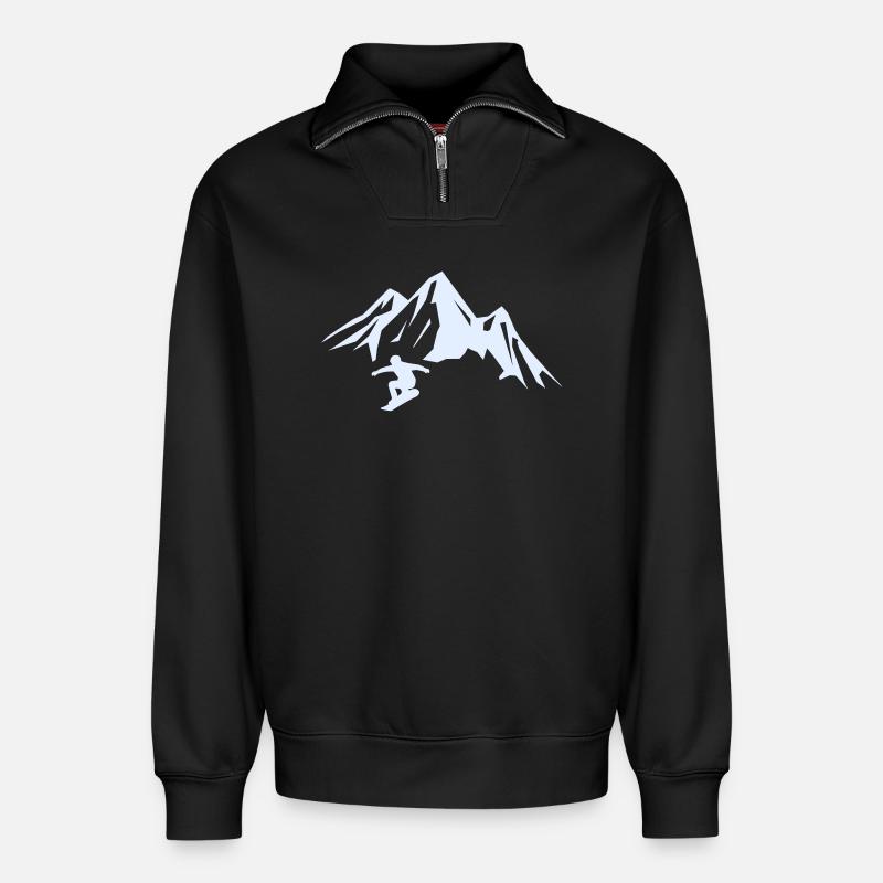 snowboard_berge - Sweat unisexe décontracté en coton biologique à demi-zip – de SPREAD - noir