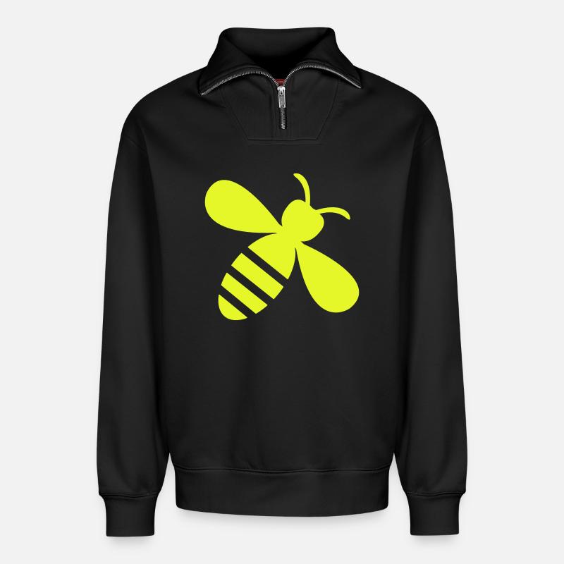 Neon Bee Yellow on Black - Relaxed Unisex Organic Half Zip Sweatshirt – by SPREAD - black