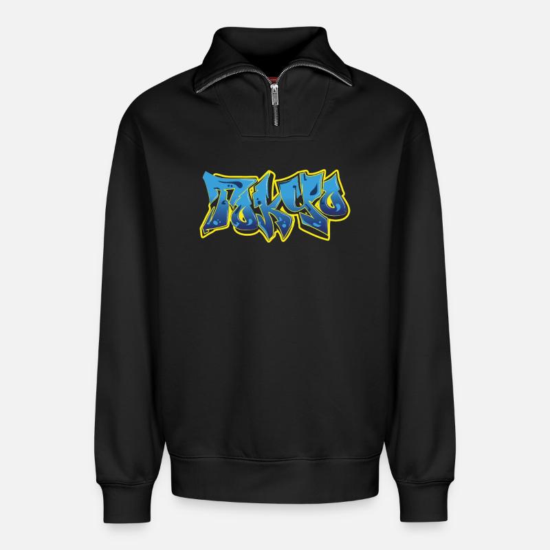 Cool Graffiti Tokyo Blue - Relaxed Unisex Organic Half Zip Sweatshirt – von SPREAD - Schwarz