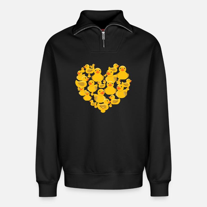 Herz der Quietscheenten - Relaxed Unisex Organic Half Zip Sweatshirt – von SPREAD - Schwarz
