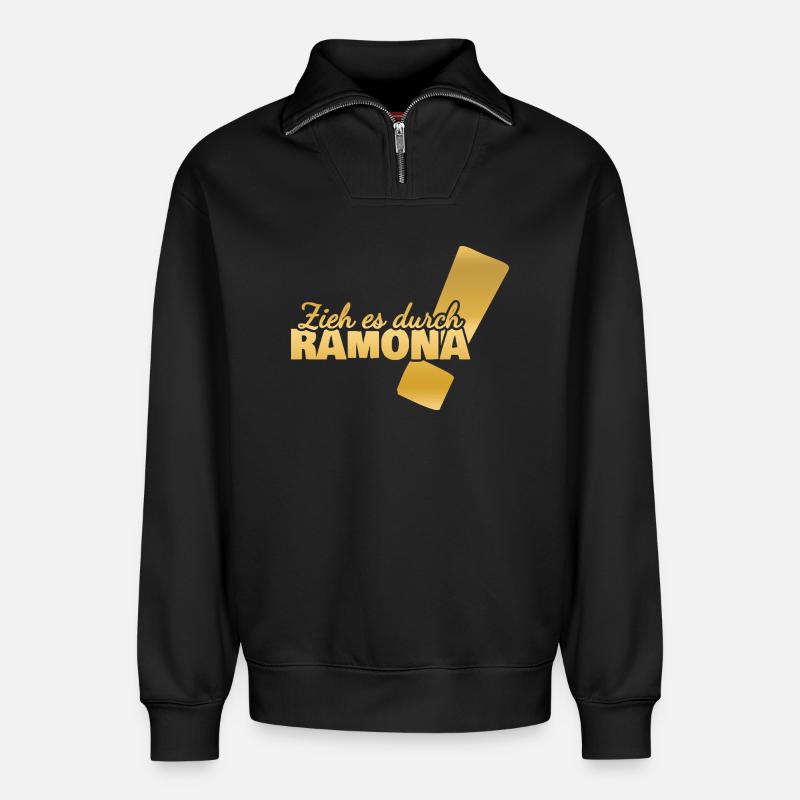 Durchhalten Ramona - Relaxed Unisex Organic Half Zip Sweatshirt – von SPREAD - Schwarz
