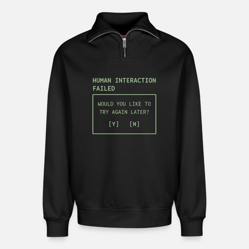 Human Interaction Failed - Relaxed Unisex Organic Half Zip Sweatshirt – by SPREAD - black