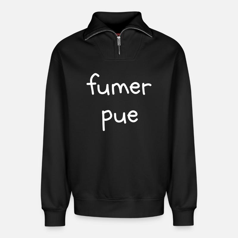Fumer pue - Sweat unisexe décontracté en coton biologique à demi-zip – de SPREAD - noir