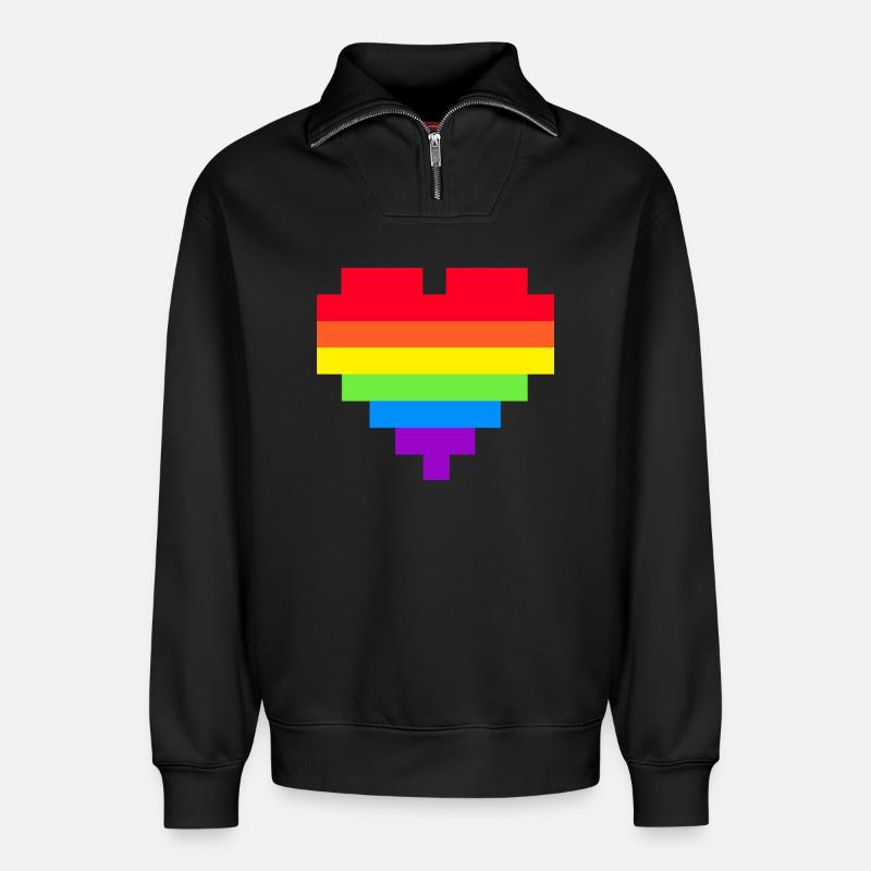 Pixel Herz Regenbogenfahne - Relaxed Unisex Organic Half Zip Sweatshirt – von SPREAD - Schwarz