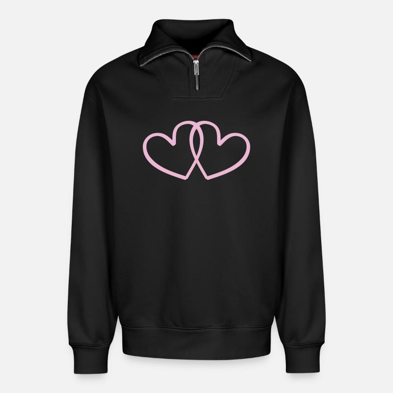 Verschlungene Herzen Linienkunst - Relaxed Unisex Organic Half Zip Sweatshirt – von SPREAD - Schwarz