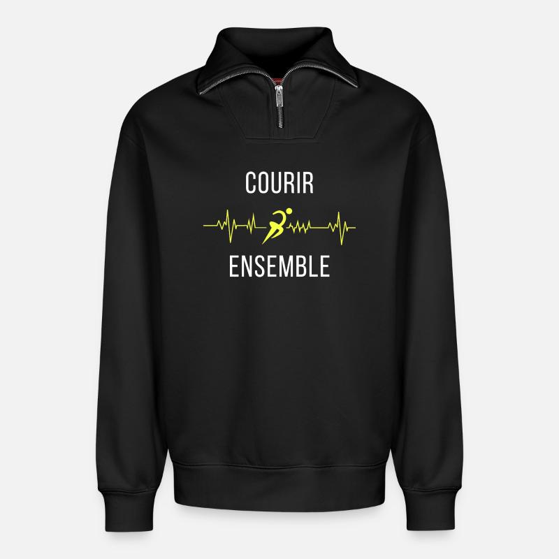 Courir Ensemble Cardio - Sweat unisexe décontracté en coton biologique à demi-zip – de SPREAD - noir