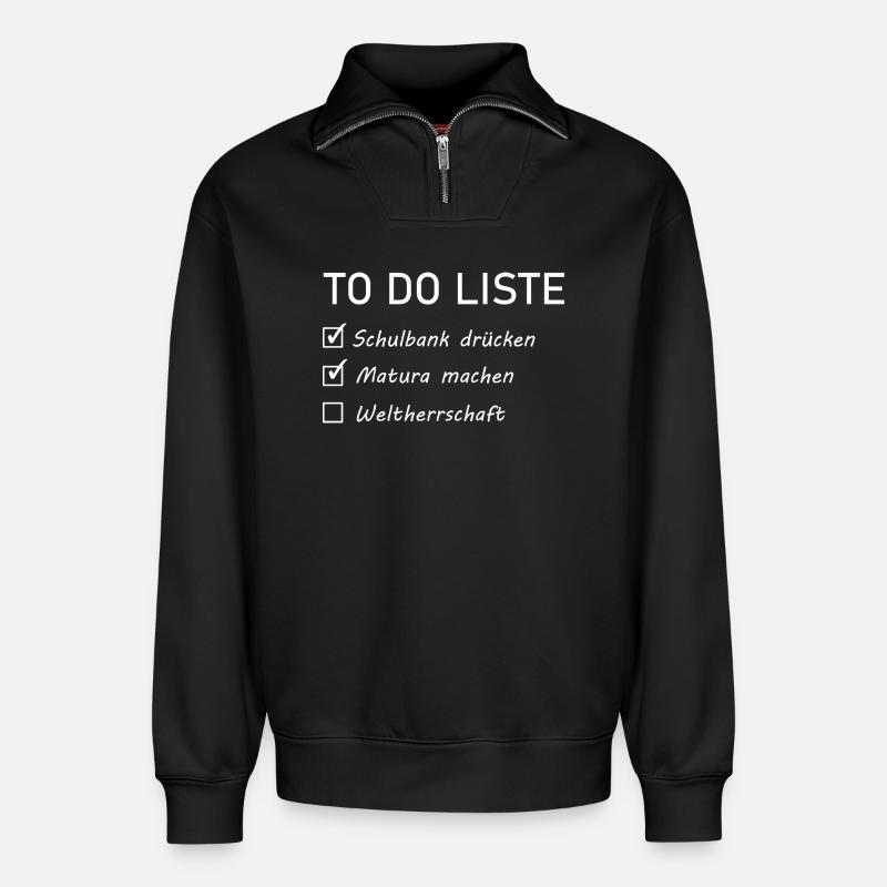 MATURA Spruch - Relaxed Unisex Organic Half Zip Sweatshirt – von SPREAD - Schwarz