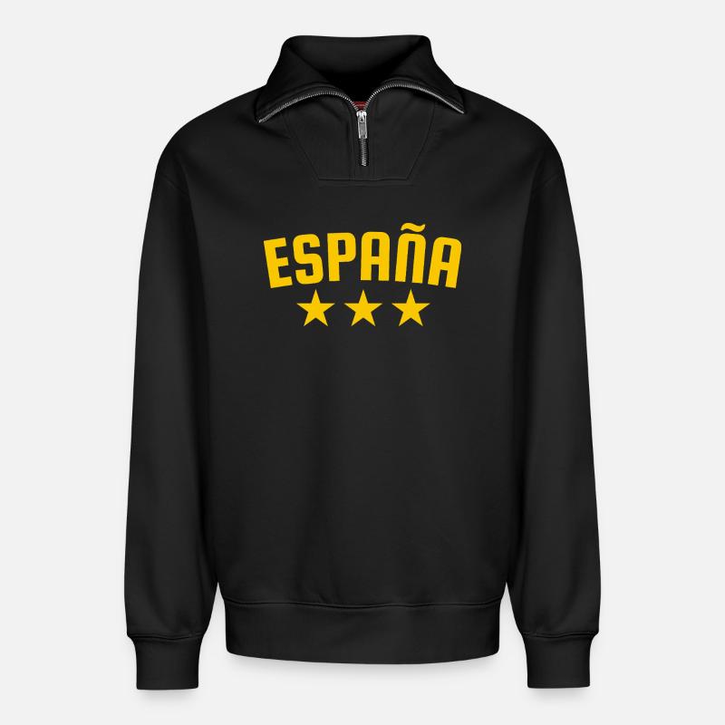 Spanien 3 Sterne Design Gelb - Relaxed Unisex Organic Half Zip Sweatshirt – von SPREAD - Schwarz