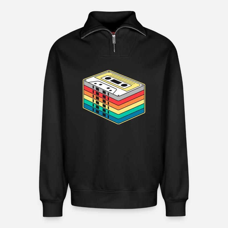 Vibrant Rainbow Cassette Tape - Relaxed Unisex Organic Half Zip Sweatshirt – by SPREAD - black