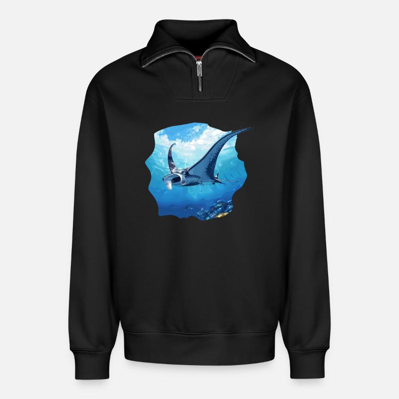 Rochen Mantarochen - Relaxed Unisex Organic Half Zip Sweatshirt – von SPREAD - Schwarz
