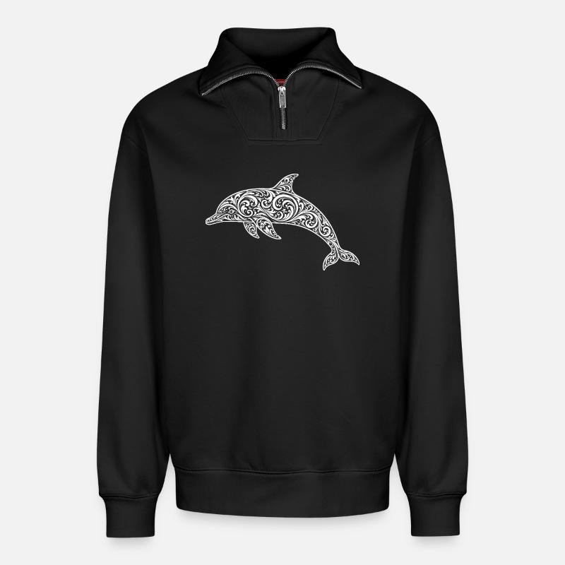Delfin - Relaxed Unisex Organic Half Zip Sweatshirt – von SPREAD - Schwarz