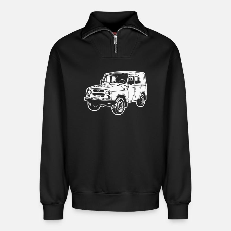 UAZ Geländefahrzeug (Differenzbild) - Relaxed Unisex Organic Half Zip Sweatshirt – von SPREAD - Schwarz