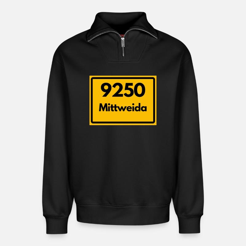 ALTE POSTLEITZAHL 9250 SACHSEN MITTWEIDA PLZ  - Relaxed Unisex Organic Half Zip Sweatshirt – von SPREAD - Schwarz