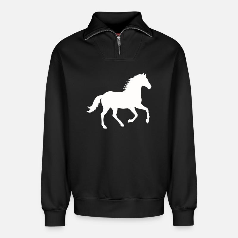 Silhouette eines wilden Pferdes - Relaxed Unisex Organic Half Zip Sweatshirt – von SPREAD - Schwarz