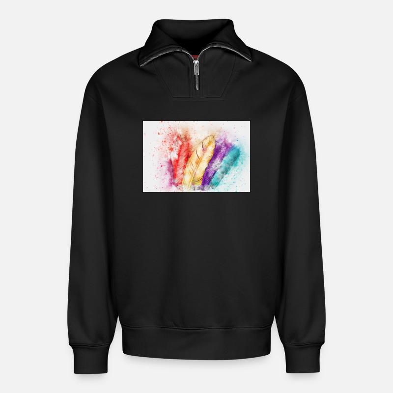 Bunte Federenkunst - Relaxed Unisex Organic Half Zip Sweatshirt – von SPREAD - Schwarz