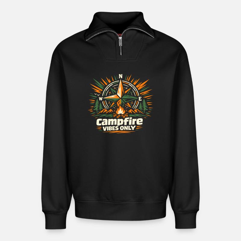 Lagerfeuer Kompass Vibes - Relaxed Unisex Organic Half Zip Sweatshirt – von SPREAD - Schwarz