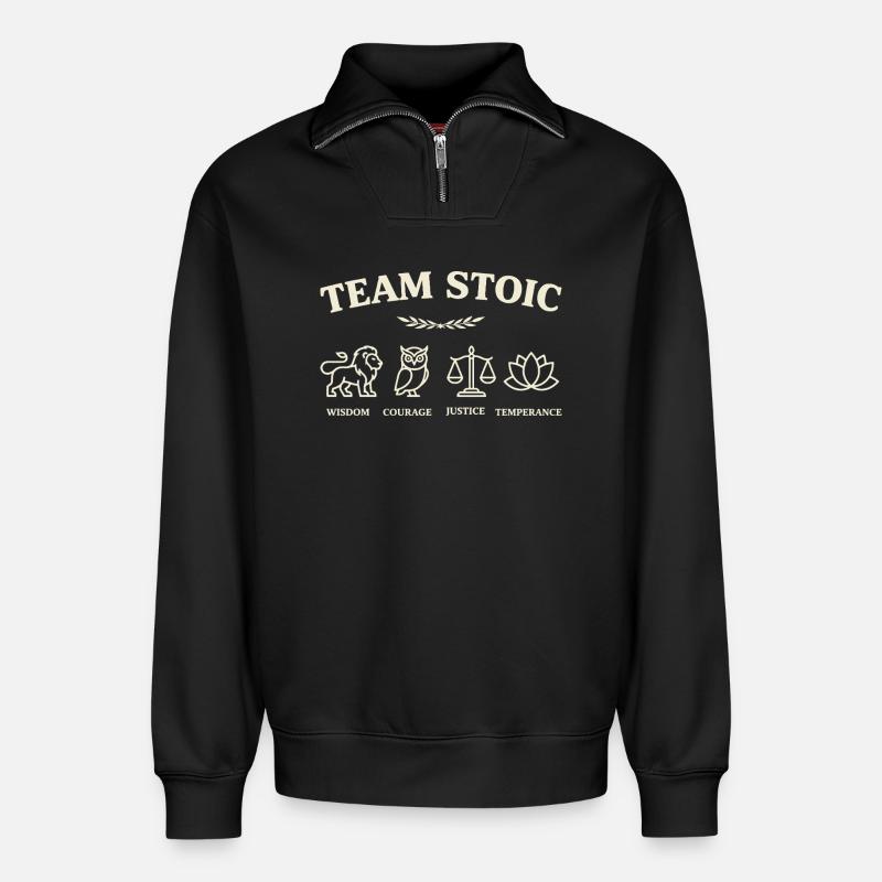 Team Stoic Virtues - Relaxed Unisex Organic Half Zip Sweatshirt – by SPREAD - black