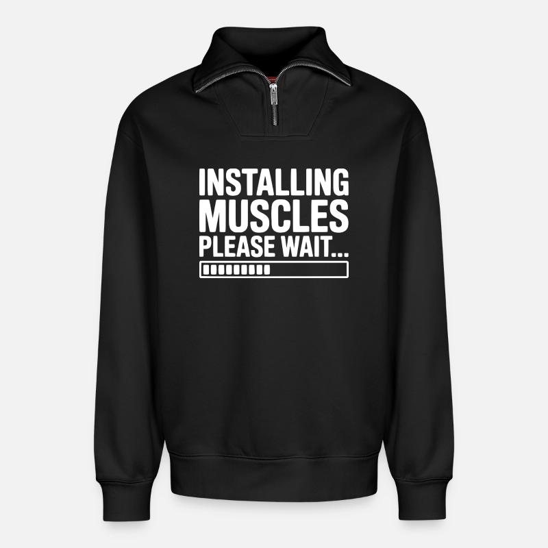 Installing Muscles Please Wait... - Relaxed Unisex Organic Half Zip Sweatshirt – by SPREAD - black
