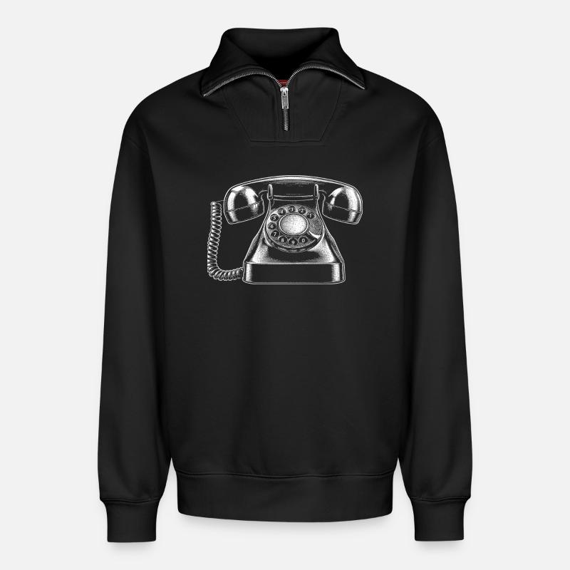 téléphone - Sweat unisexe décontracté en coton biologique à demi-zip – de SPREAD - noir
