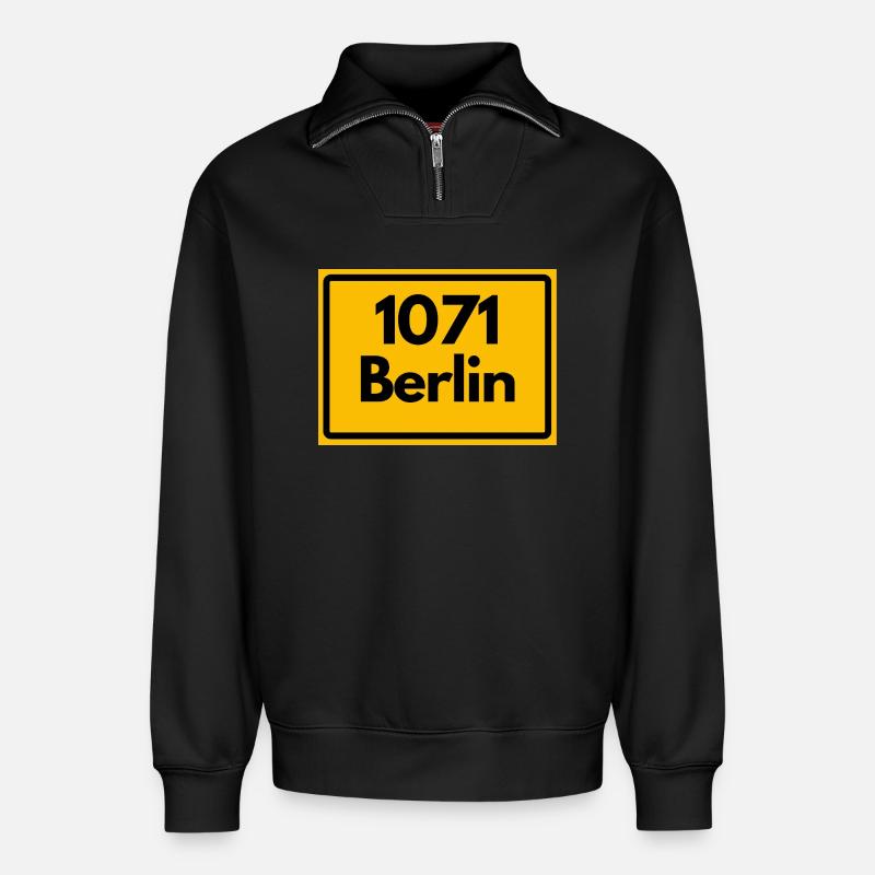 OLD POSTCODE 1071 BERLIN BERLIN OSTALGIE - Relaxed Unisex Organic Half Zip Sweatshirt – by SPREAD - black