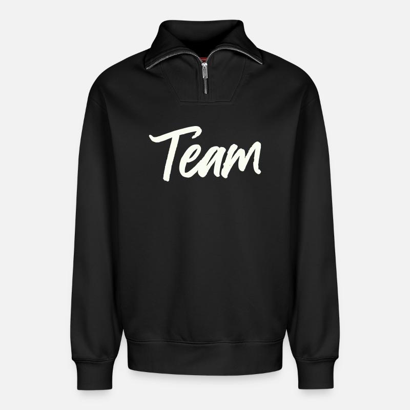 team- - Relaxed Unisex Organic Half Zip Sweatshirt – von SPREAD - Schwarz