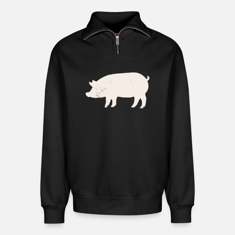 Schwein - Relaxed Unisex Organic Half Zip Sweatshirt – von SPREAD - Schwarz