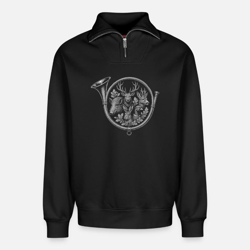 bugle - Relaxed Unisex Organic Half Zip Sweatshirt – by SPREAD - black