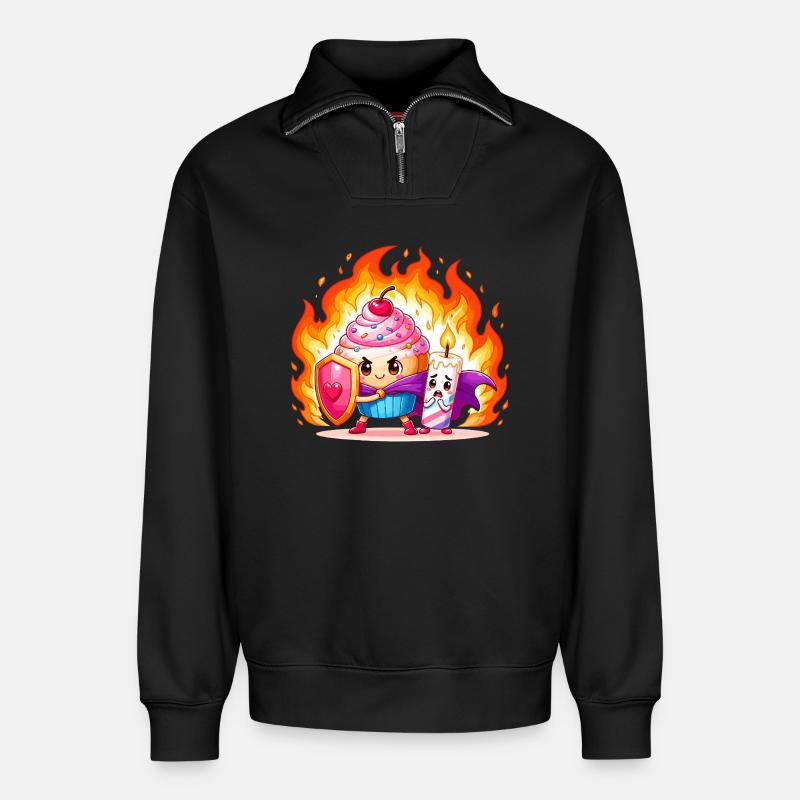 Duo Héros Fire Cake - Sweat unisexe décontracté en coton biologique à demi-zip – de SPREAD - noir