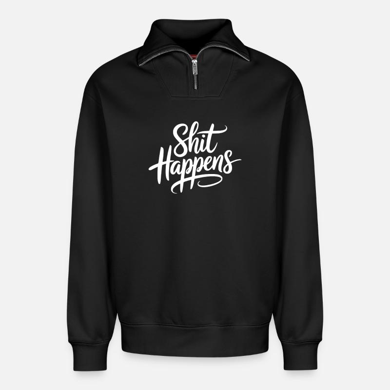 Shit Happens Statement - Relaxed Unisex Organic Half Zip Sweatshirt – von SPREAD - Schwarz