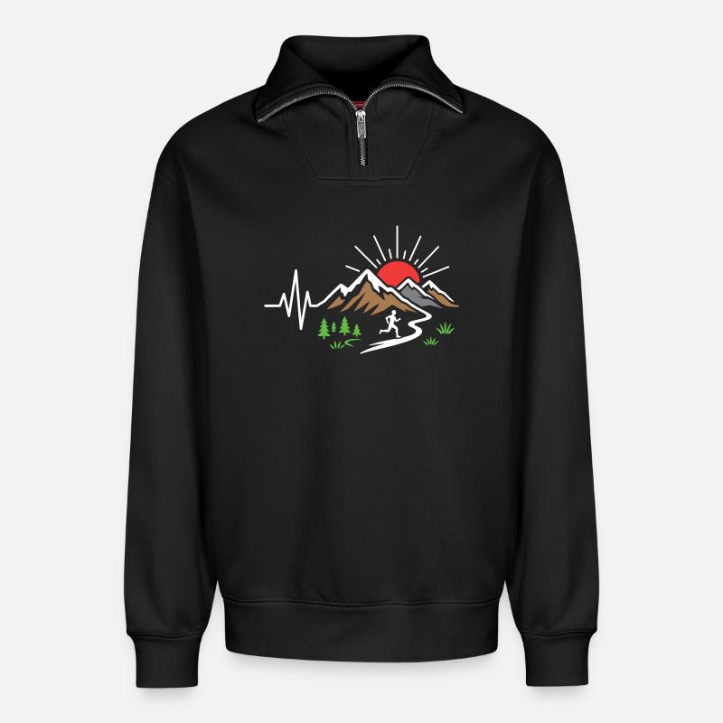 Course sur sentier - Sweat unisexe décontracté en coton biologique à demi-zip – de SPREAD - noir