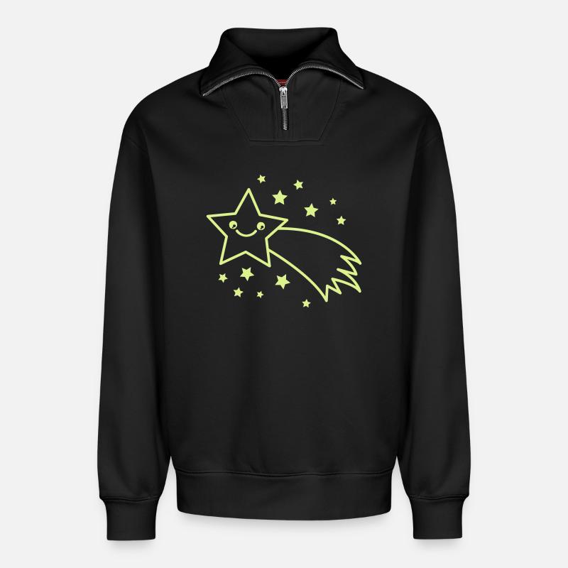Sternschnuppe Sternenflug - Relaxed Unisex Organic Half Zip Sweatshirt – von SPREAD - Schwarz