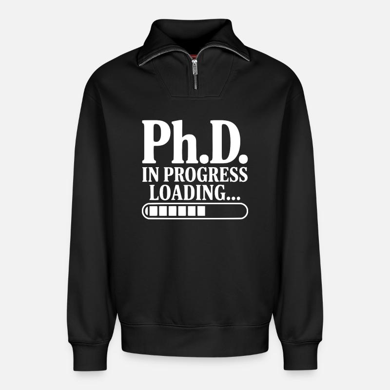 Ph.D. In Progress Loading... - Relaxed Unisex Organic Half Zip Sweatshirt – by SPREAD - black