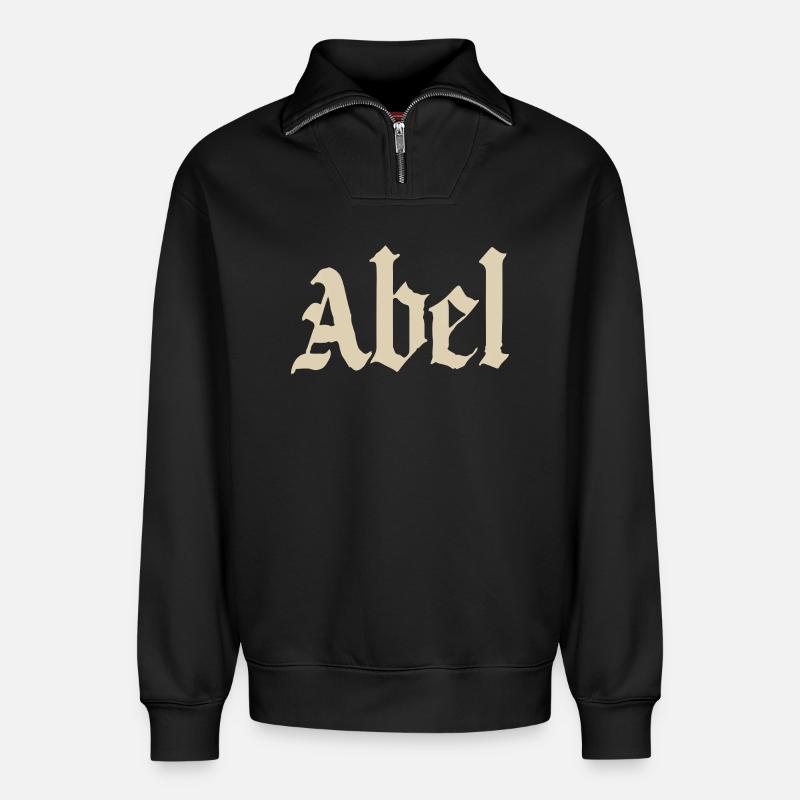Abel Gothic Script - Relaxed Unisex Organic Half Zip Sweatshirt – by SPREAD - black