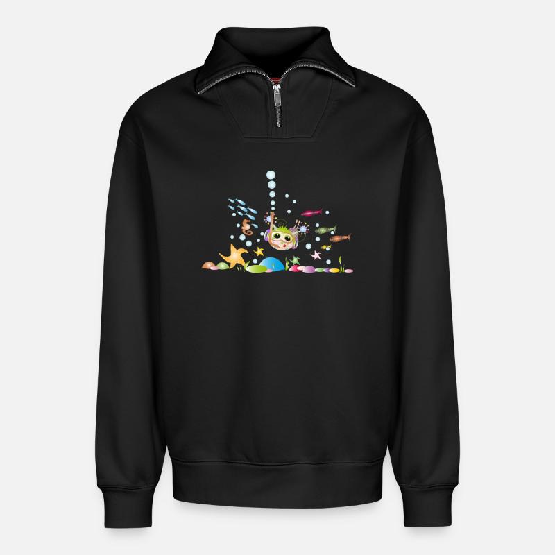 Plongée - Sweat unisexe décontracté en coton biologique à demi-zip – de SPREAD - noir