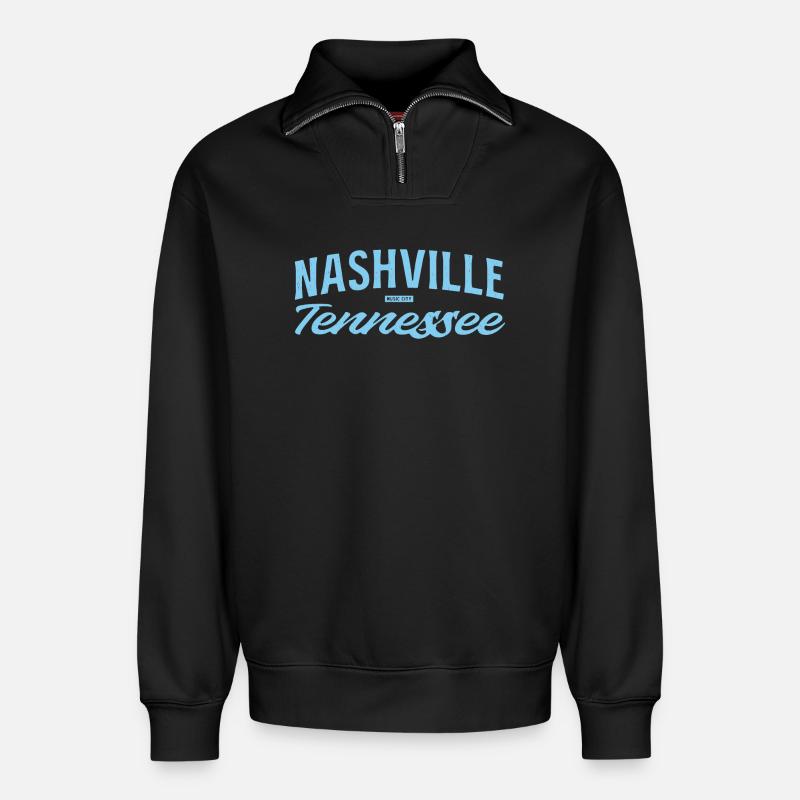 Nashville Script Blue - Relaxed Unisex Organic Half Zip Sweatshirt – by SPREAD - black