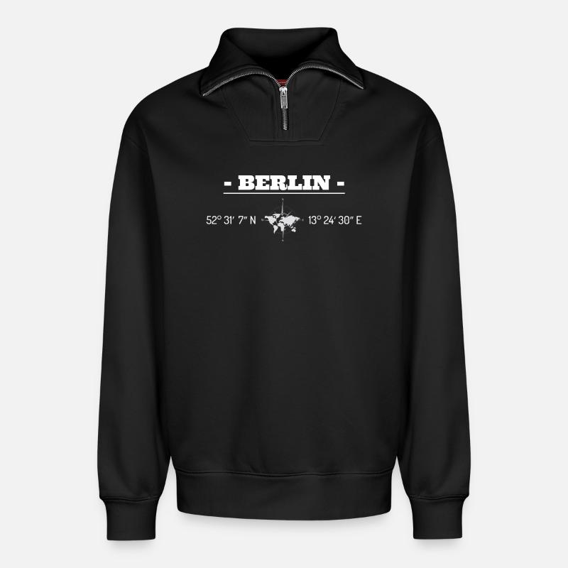 Berlin - Relaxed Unisex Organic Half Zip Sweatshirt – von SPREAD - Schwarz