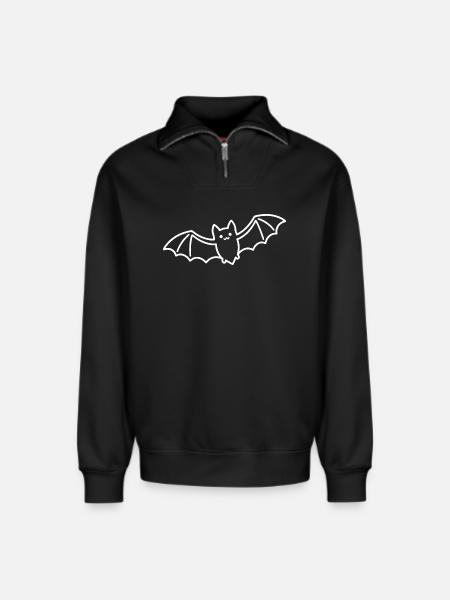 Bat Sketch – Simple Halloween Animal Motif - Relaxed Unisex Organic Half Zip Sweatshirt – by SPREAD - black