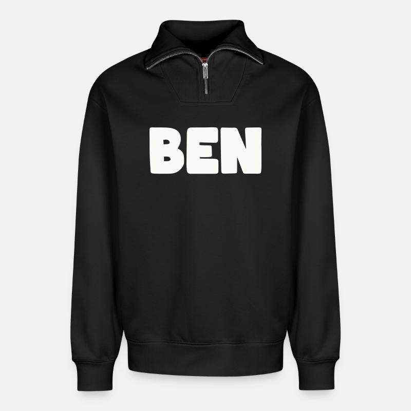 Ben Name - Relaxed Unisex Organic Half Zip Sweatshirt – von SPREAD - Schwarz