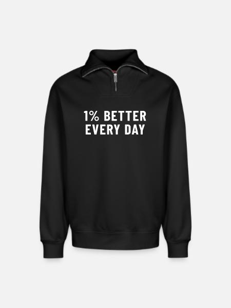 1% Better Every Day - Relaxed Unisex Organic Half Zip Sweatshirt – by SPREAD - black