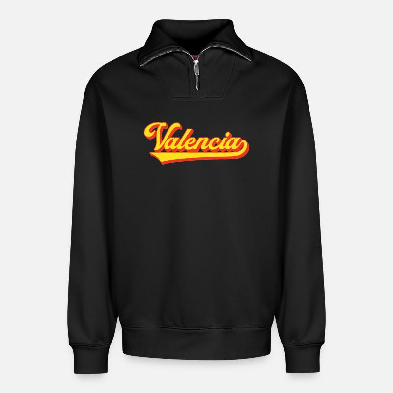 Valencia Script Logo - Sweat unisexe décontracté en coton biologique à demi-zip – de SPREAD - noir