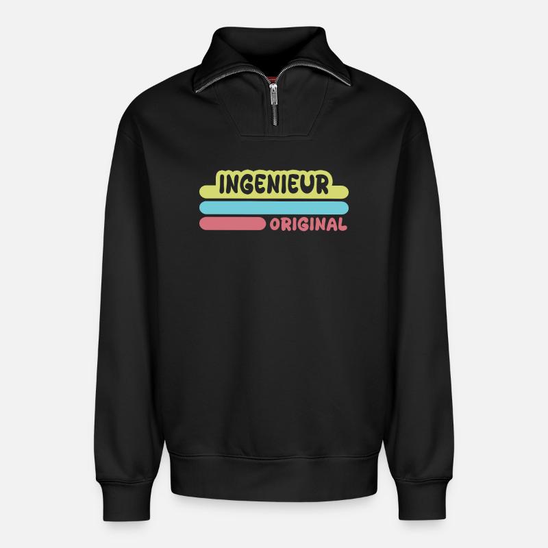 Engineer - Relaxed Unisex Organic Half Zip Sweatshirt – by SPREAD - black