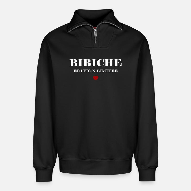 bibiche - Sweat unisexe décontracté en coton biologique à demi-zip – de SPREAD - noir