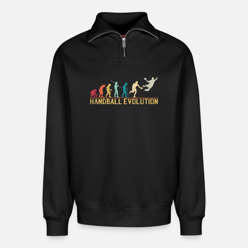 Handball Evolution Progression Design - Relaxed Unisex Organic Half Zip Sweatshirt – by SPREAD - black