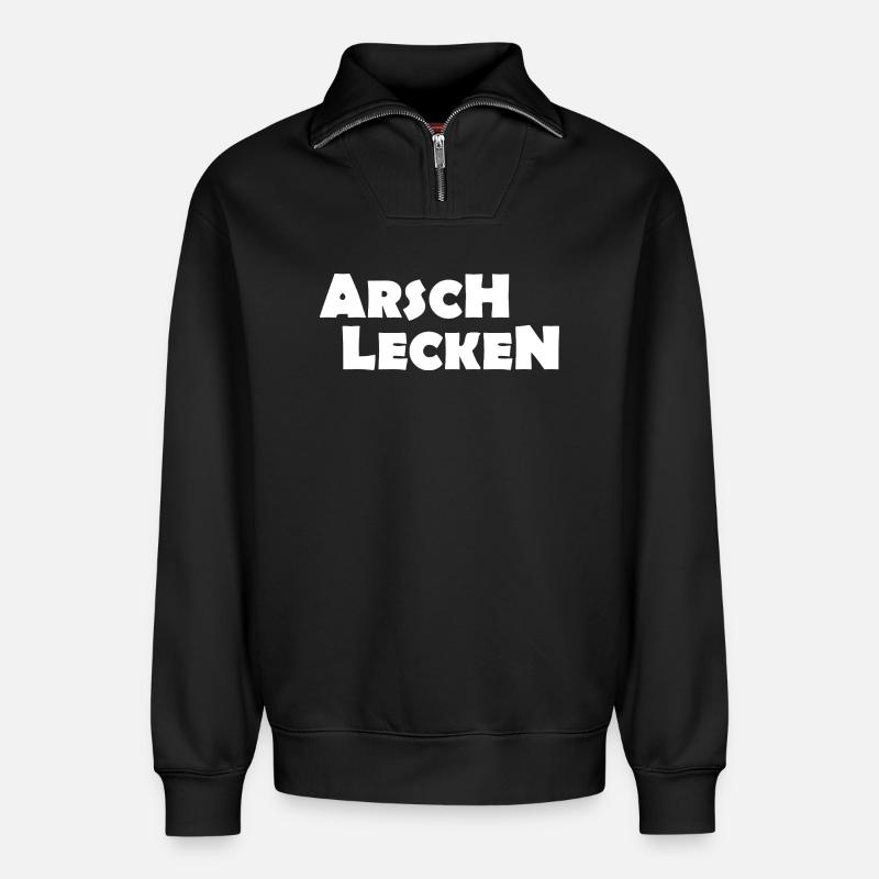 ARSCH LECKEN - Relaxed Unisex Organic Half Zip Sweatshirt – von SPREAD - Schwarz