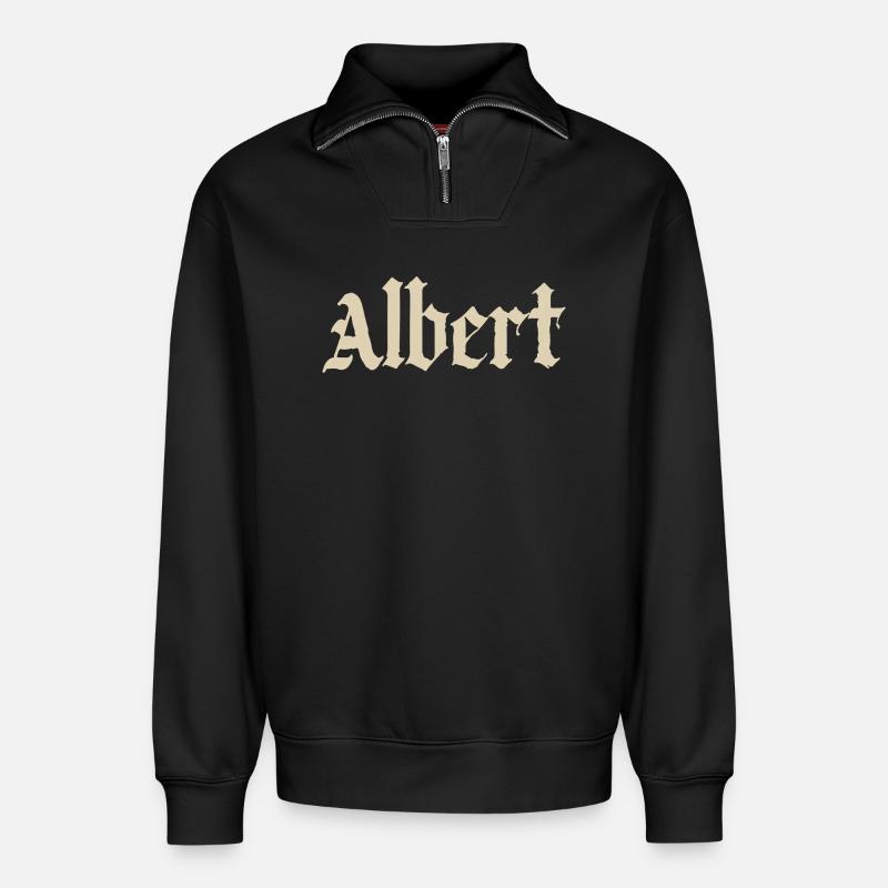 Albert Gothic Script - Relaxed Unisex Organic Half Zip Sweatshirt – by SPREAD - black